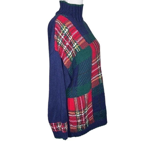 VTG Limited Oversized Hand Knit Color Block High Neck Sweater Size S Patchwork - Picture 7 of 15